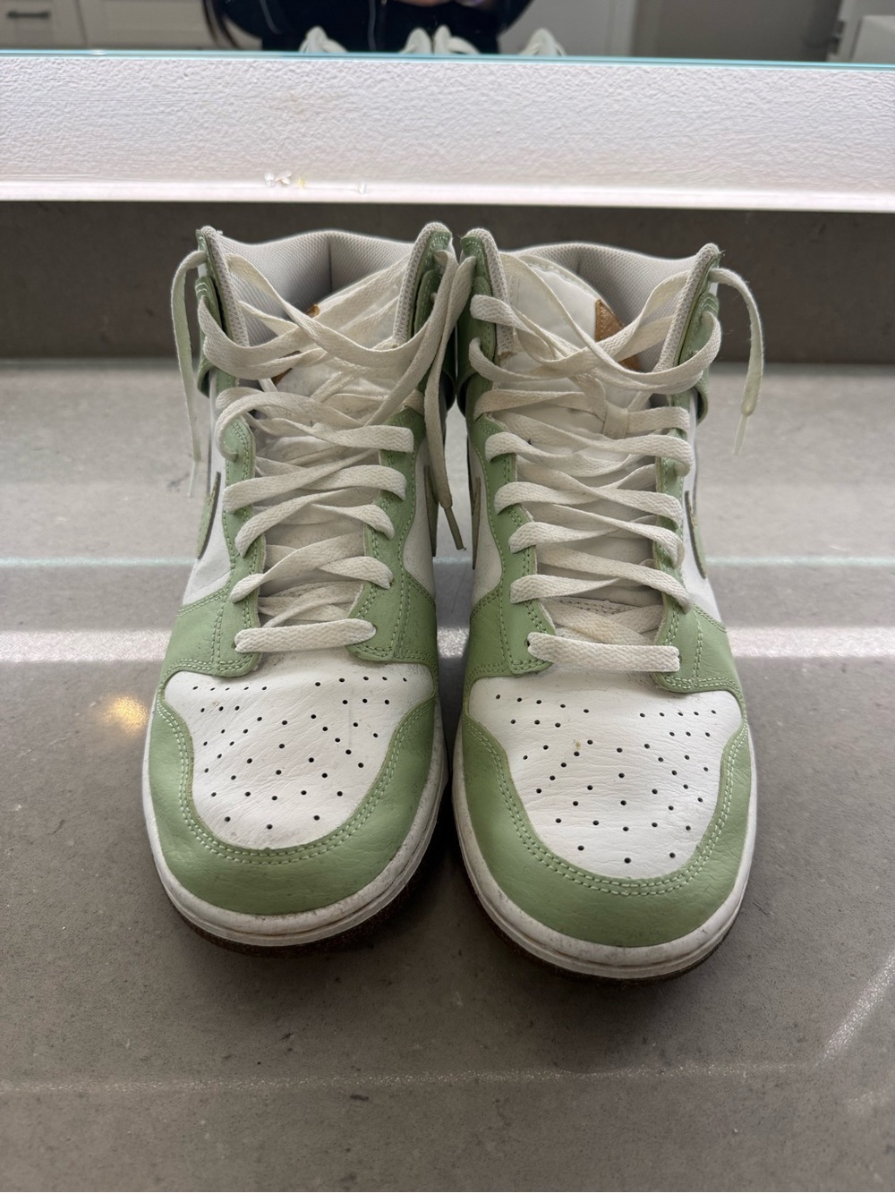 Nike High-Top Sneakers in White and Sage Green